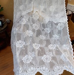 Vintage 63" white lace panel with valance attached